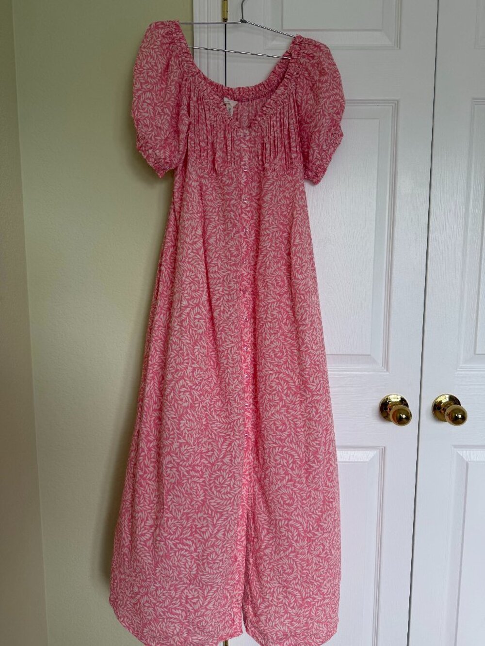 H&M Pink Leaf-Print Maxi Dress